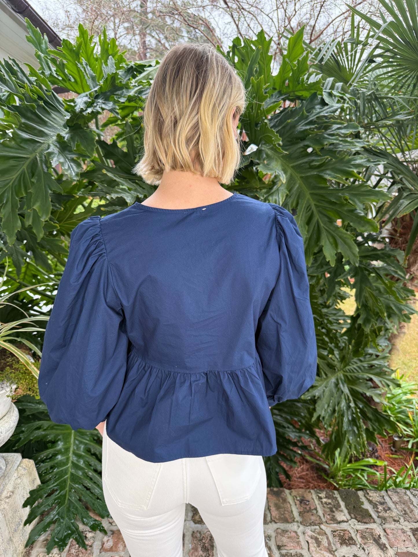 Get Your Sass On Navy Poplin Peplum Top