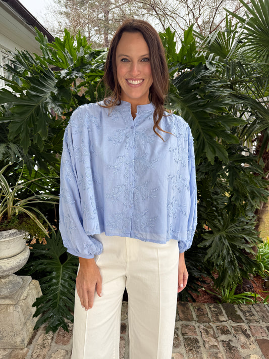 Catch Up Blue Embroidered Blouse