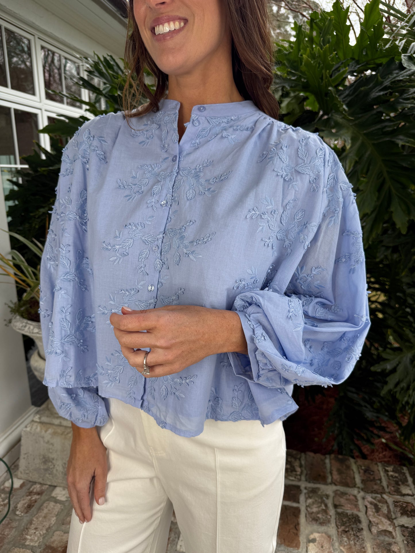 Catch Up Blue Embroidered Blouse