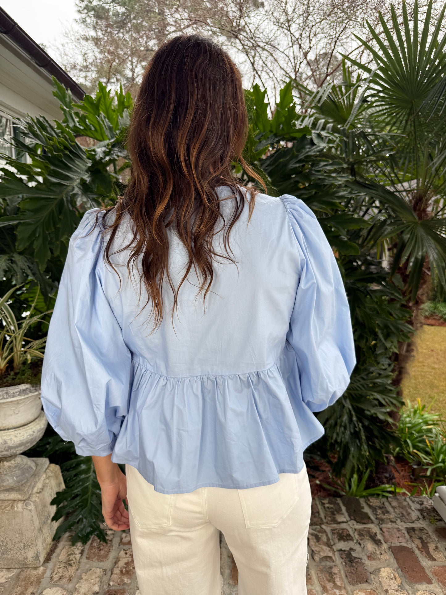 Get Your Sass On Powder Blue Poplin Peplum Top