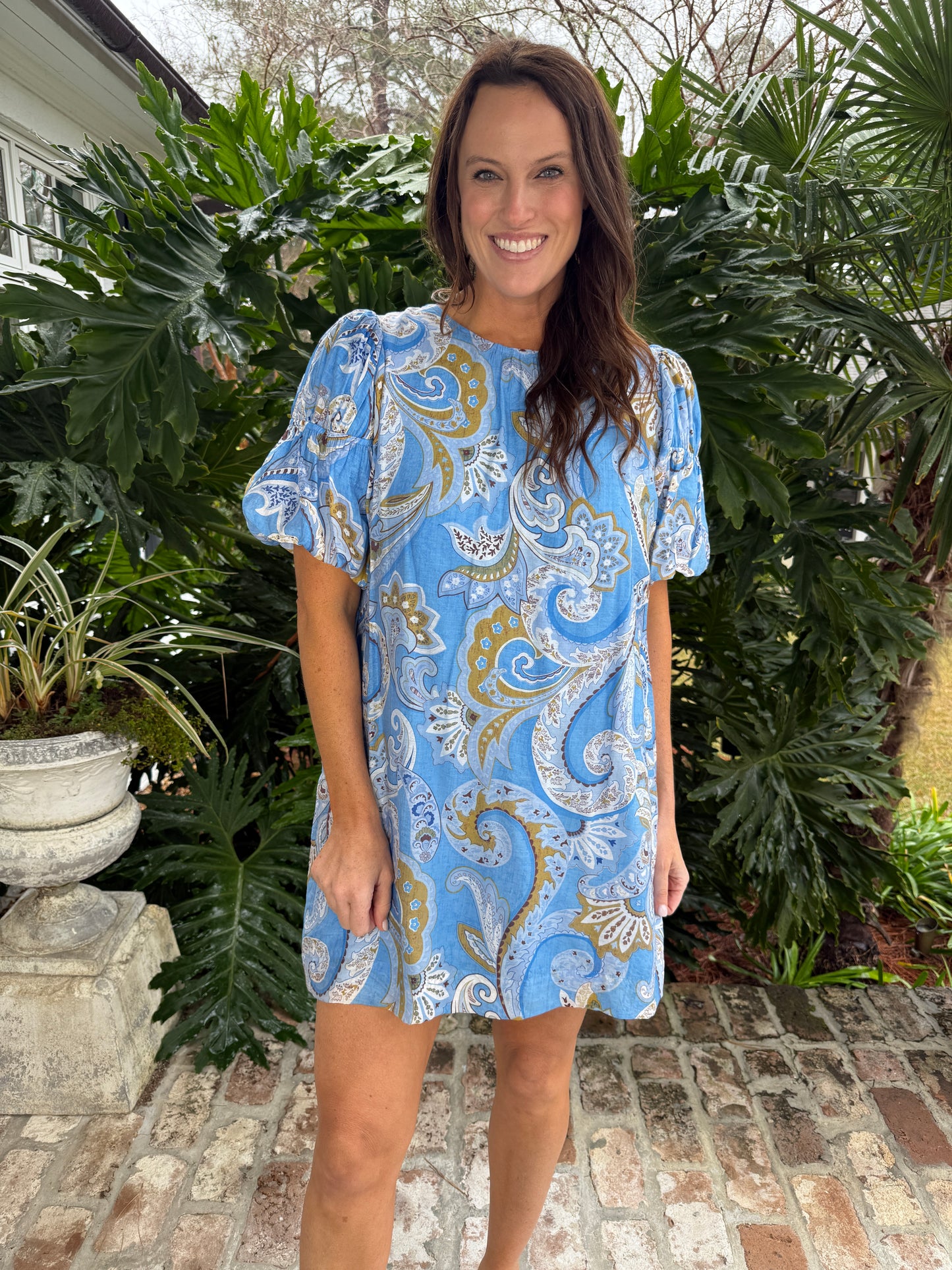 Sweet As Pie Blue Babydoll Paisley Print Dress