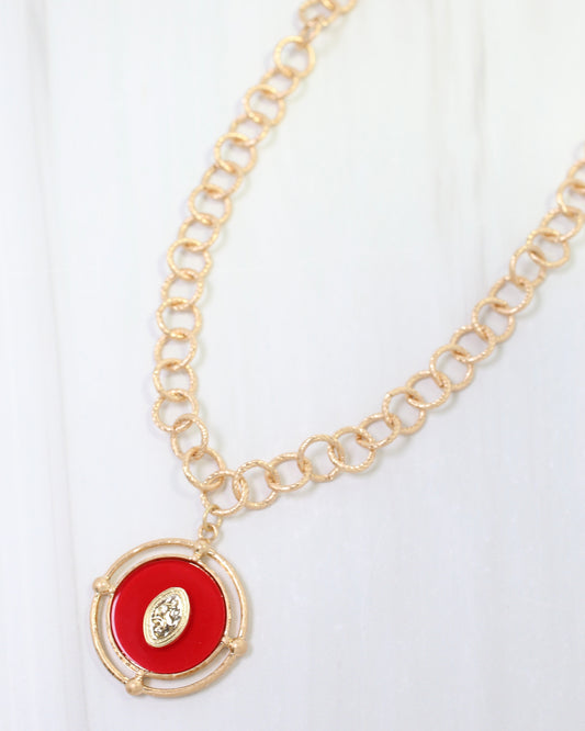Moree Circle Pedant Link Necklace Red