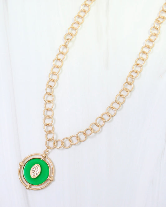 Moree Circle Pedant Link Necklace Green
