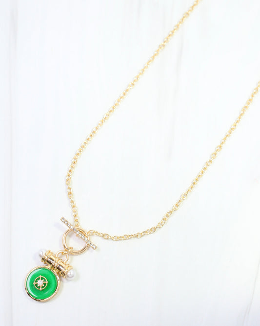 Kurri Circle Drop Necklace Green