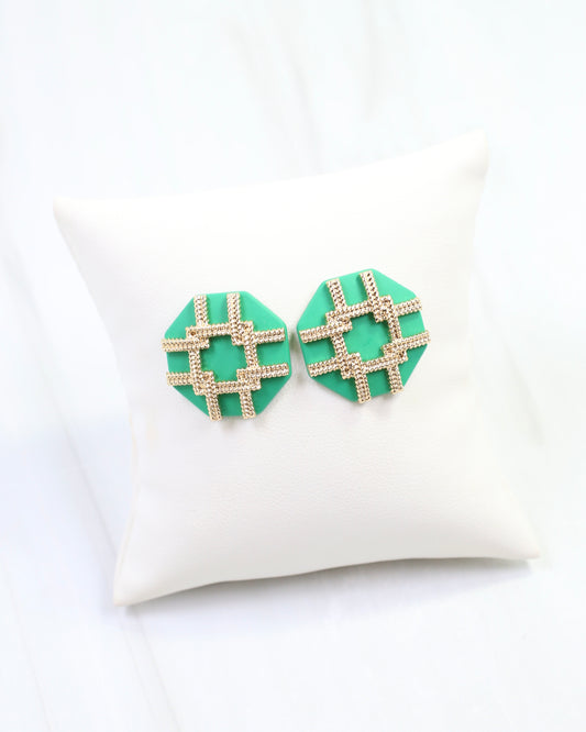 Avril Octagon Post Earring Green