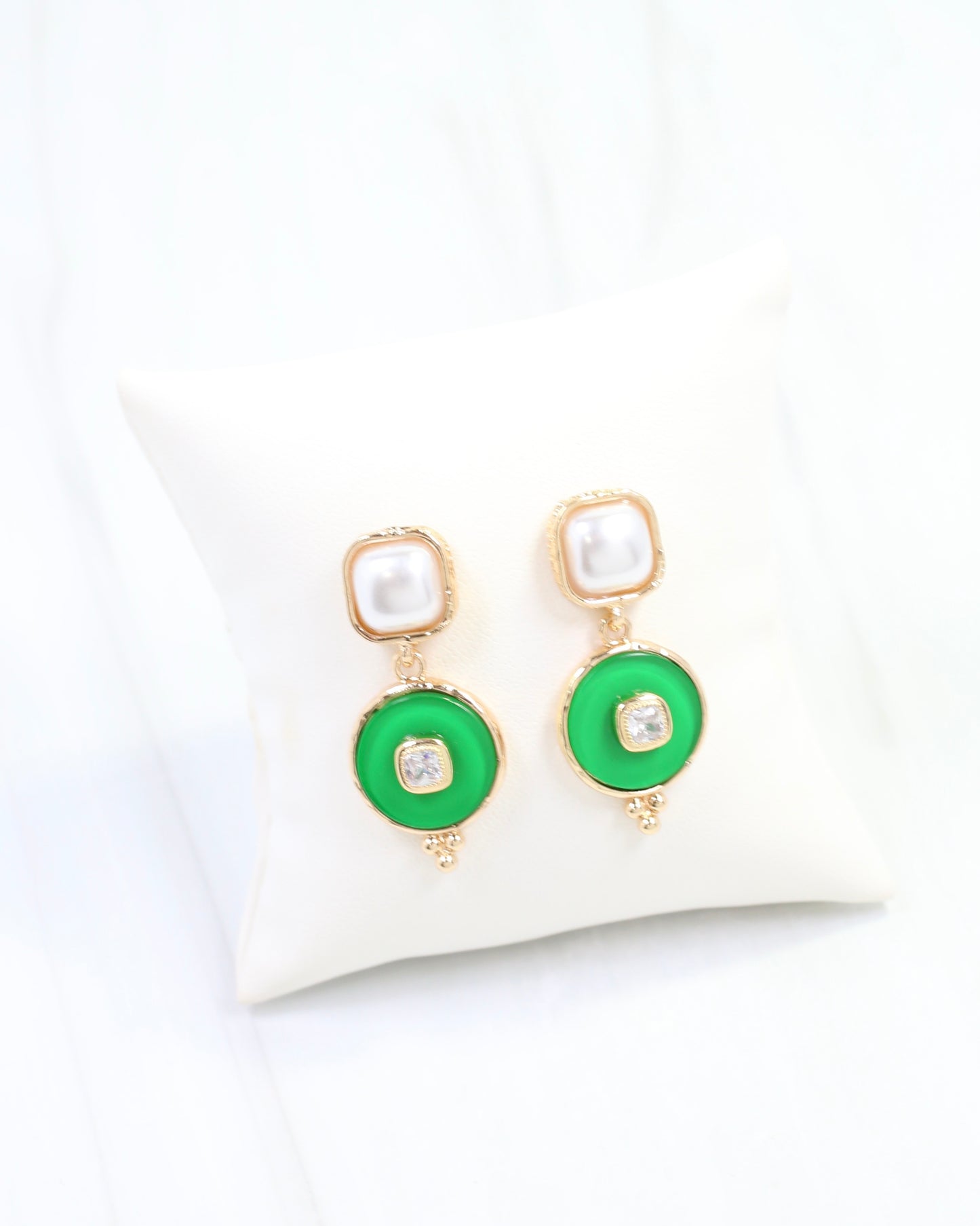 Lismore Pearl Circle Drop Earring Green