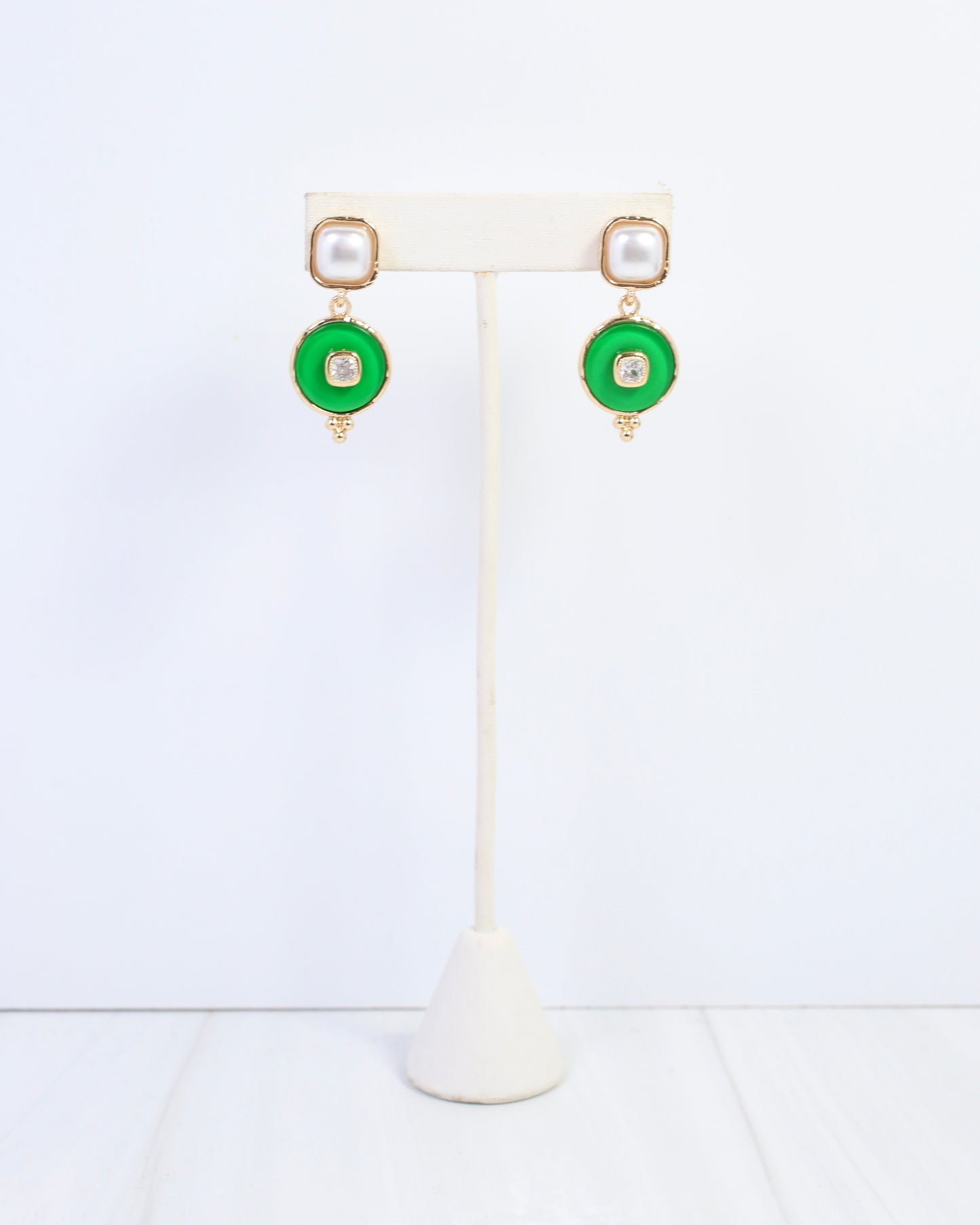 Lismore Pearl Circle Drop Earring Green