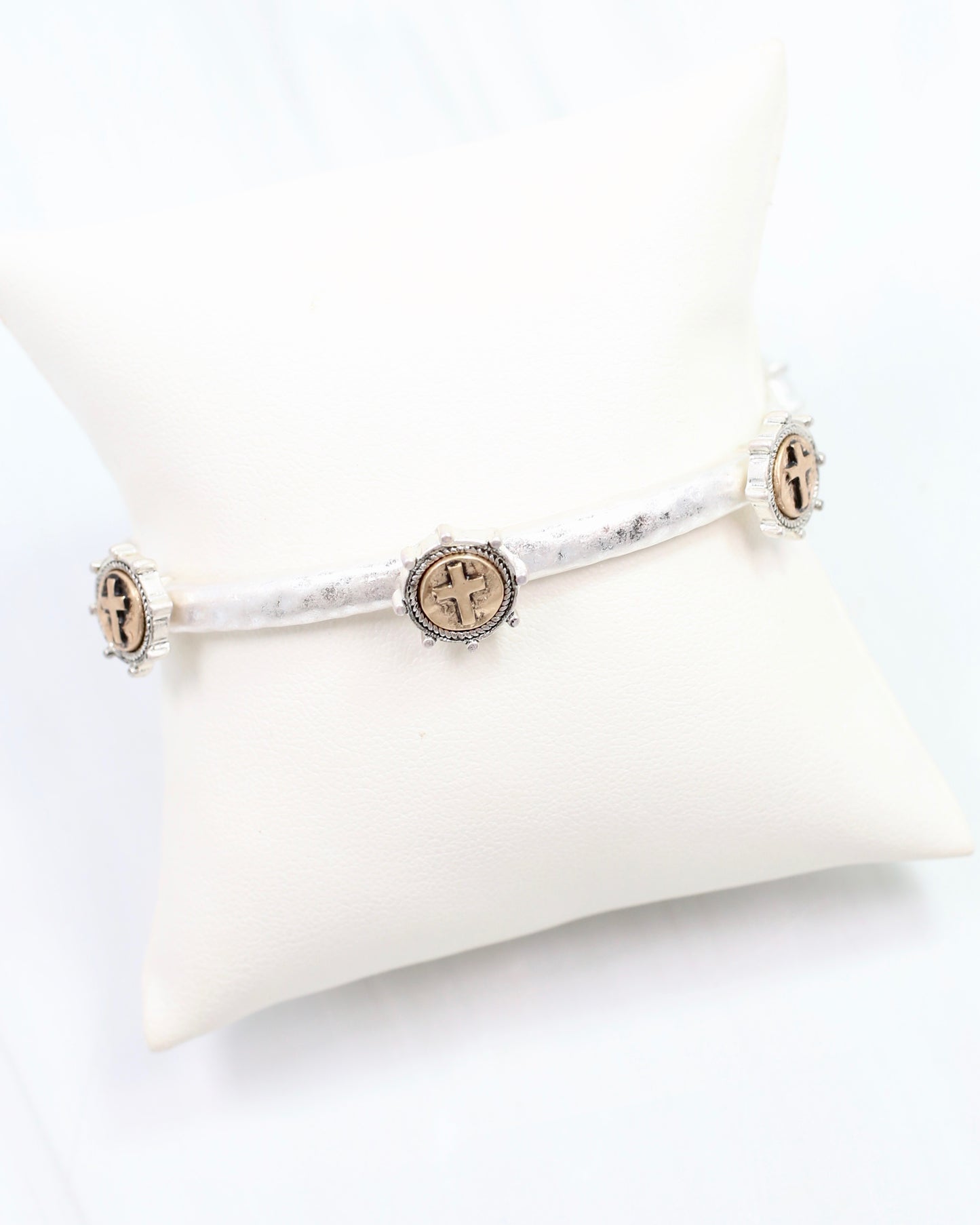 McLean Cross Stretch Bracelet Worn SIilver