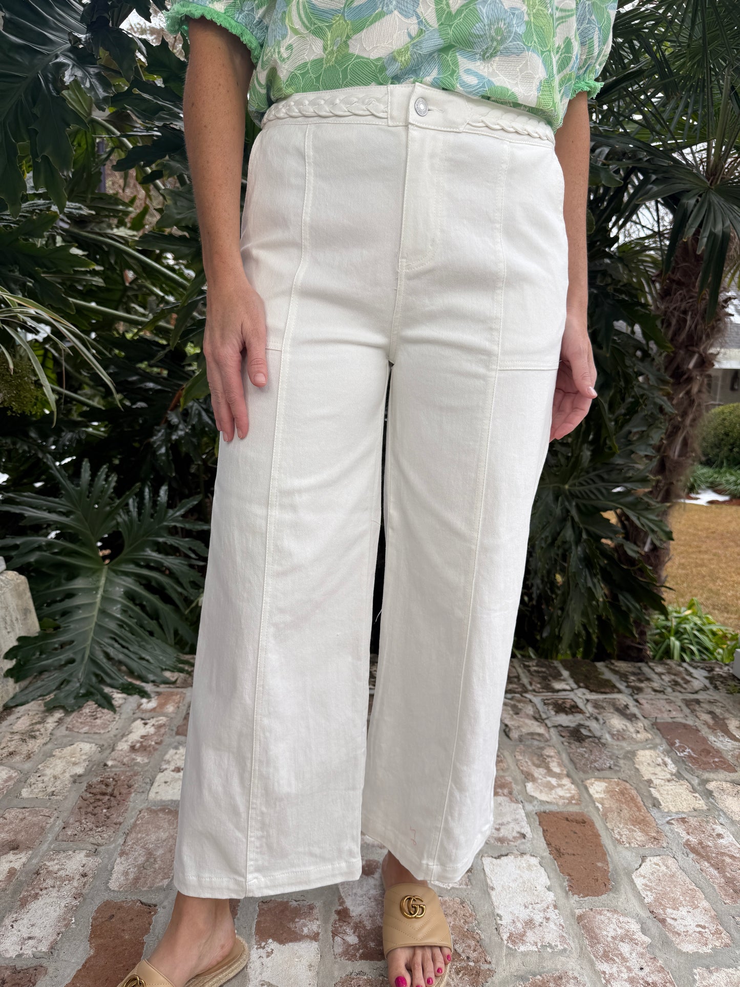 White Caps Wide Leg White Jeans