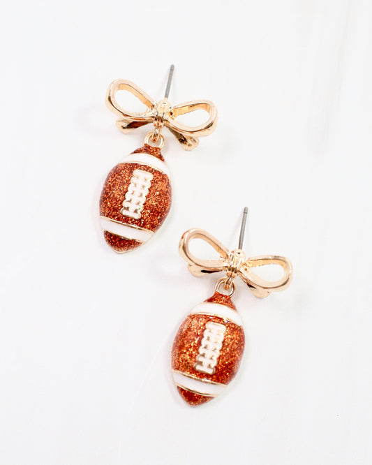 Sporty Bow Football Earring Gold