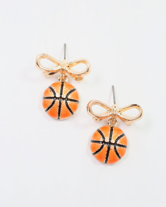 Sporty Bow Basketball Earring Gold