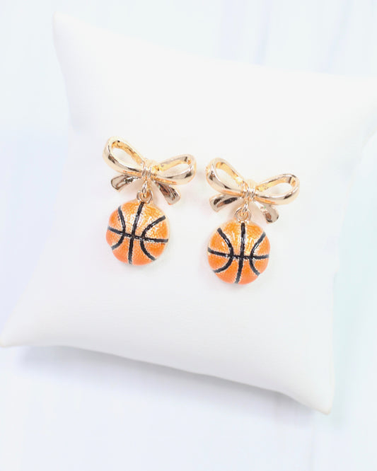 Sporty Bow Basketball Earring Gold