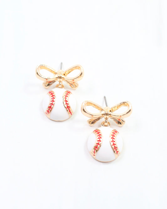 Sporty Bow Baseball Earring Gold
