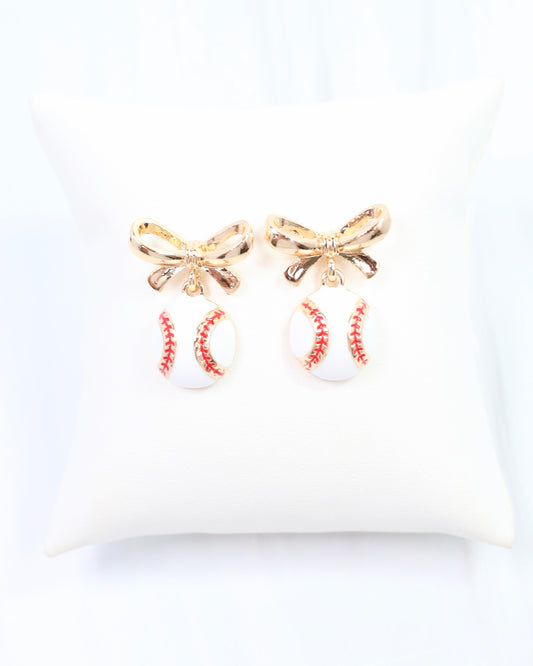 Sporty Bow Baseball Earring Gold