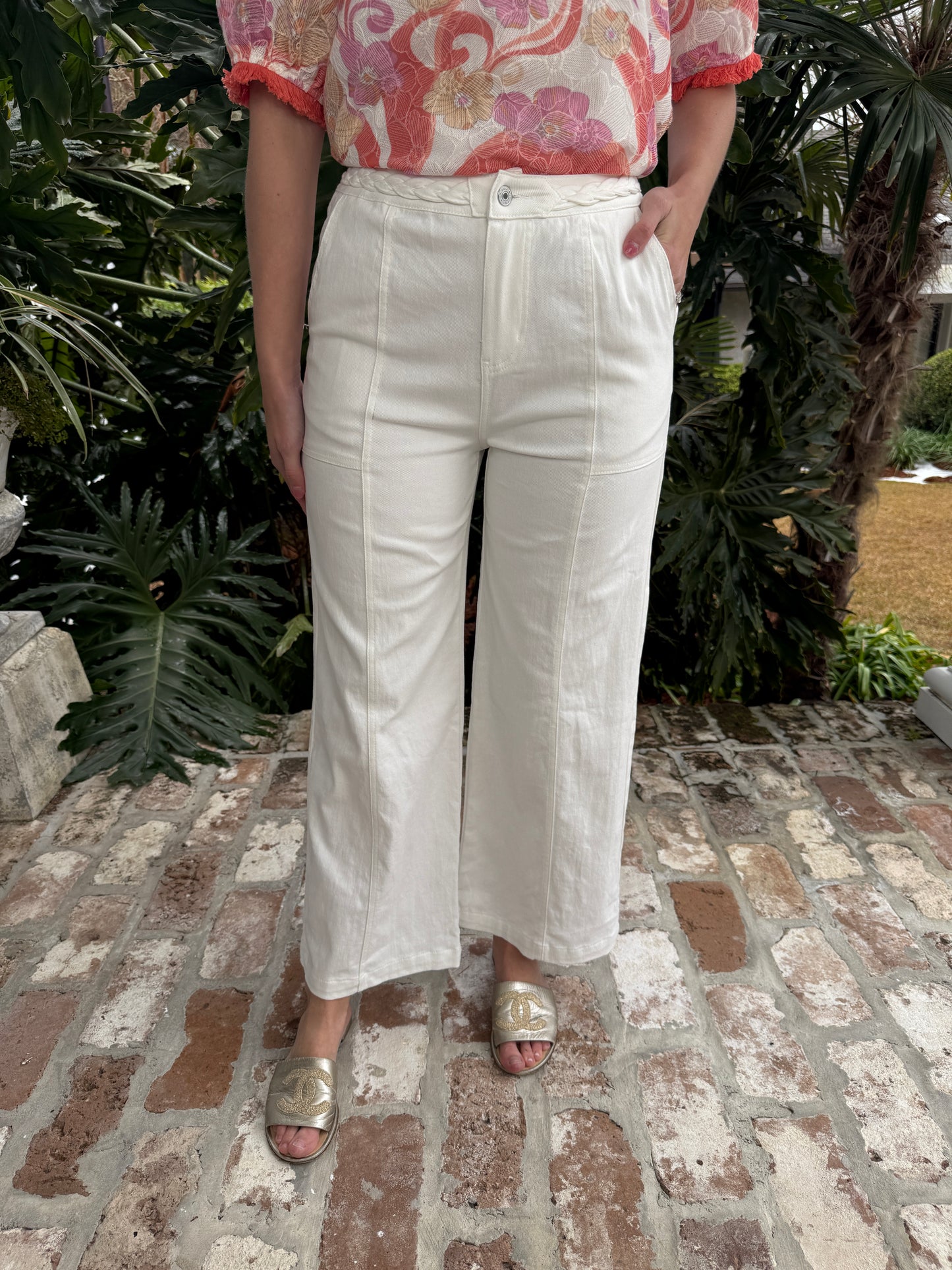 White Caps Wide Leg White Jeans