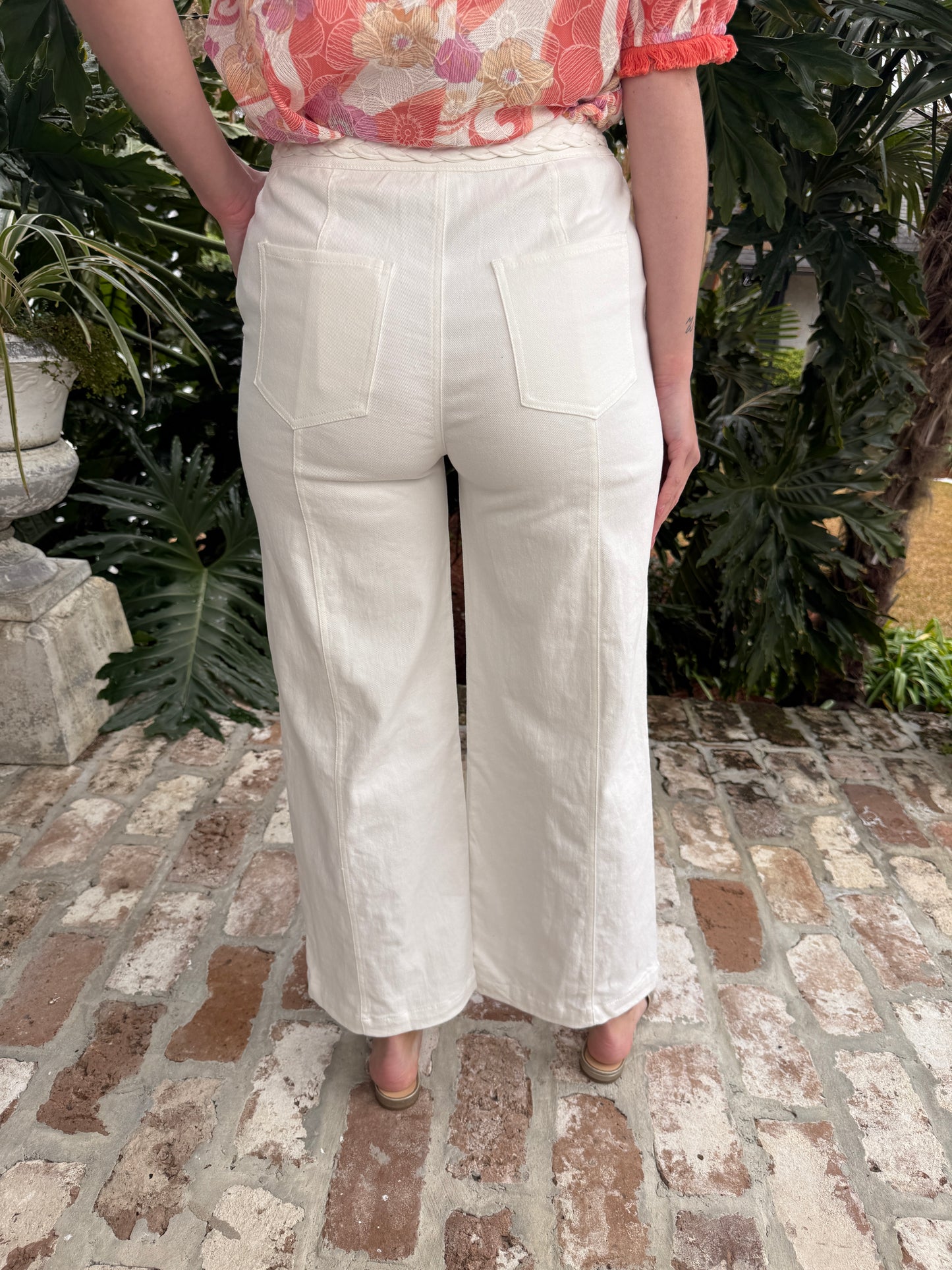 White Caps Wide Leg White Jeans