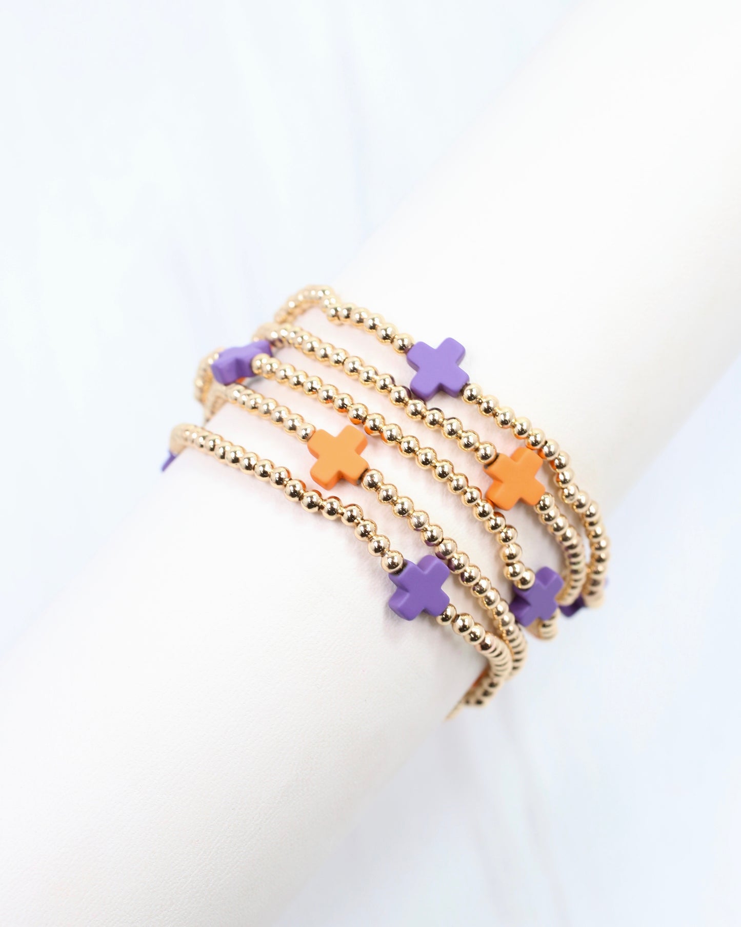 Brittany Cross Bracelet Set Orange Purple