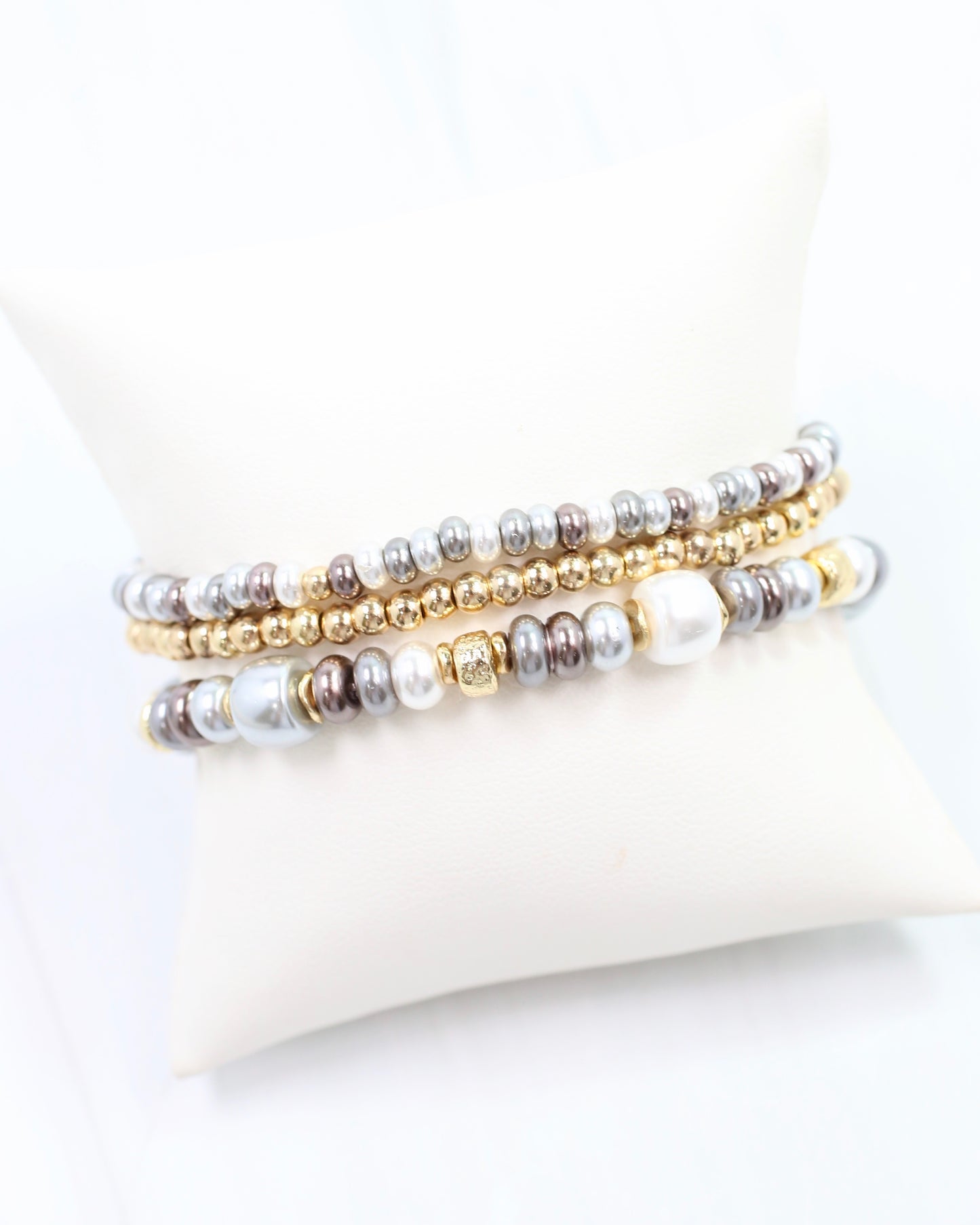 Devin Beaded Stretch Bracelet Set Pewter
