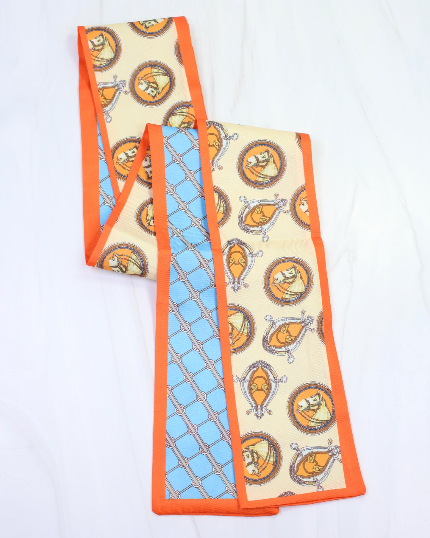 Delaney Reversible Equestrian Skinny Scarf Orange