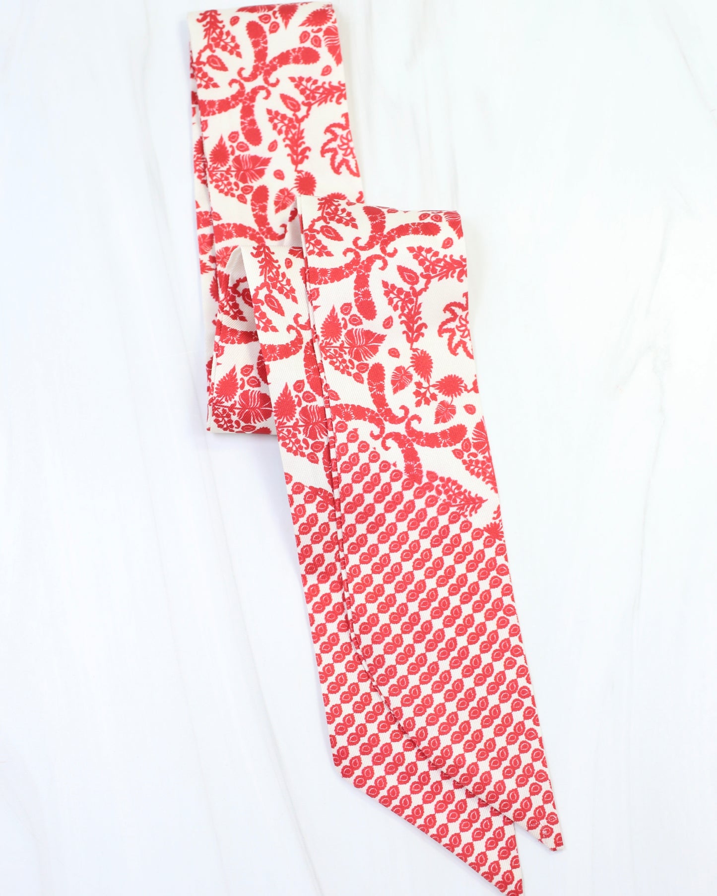 Elaina Foliage Print Skinny Scarf Red