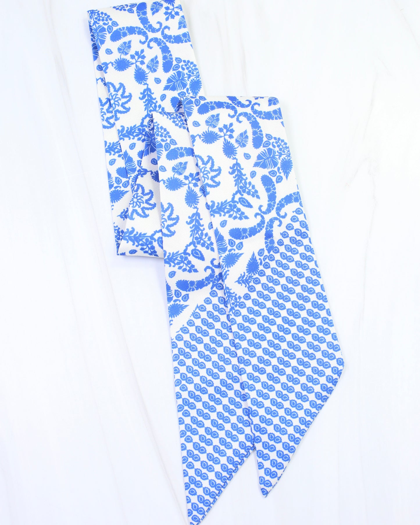 Elaina Foliage Print Skinny Scarf Blue