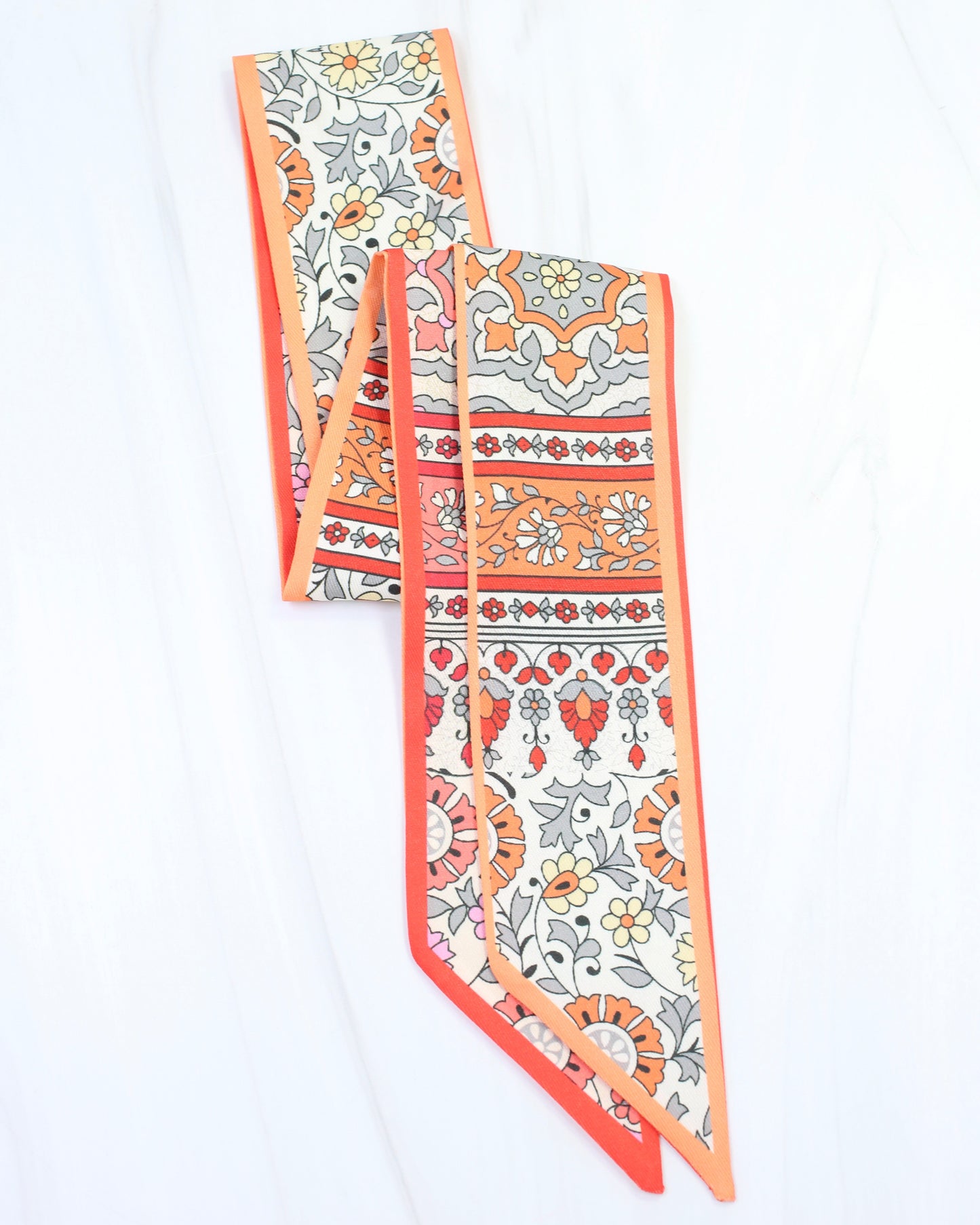 Eliza Reversible Flower Skinny Scarf Orange Red