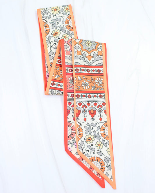 Eliza Reversible Flower Skinny Scarf Orange Red