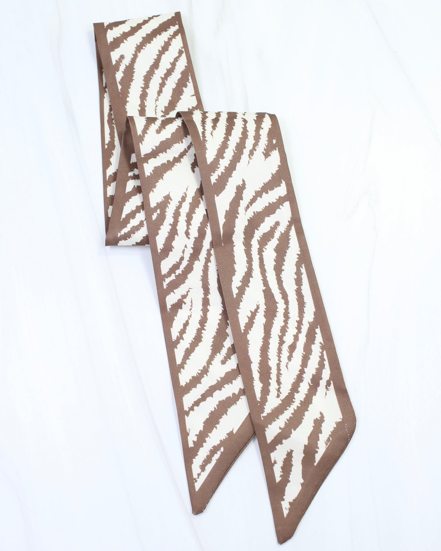 Zarah Zebra Print Skinny Scarf Brown