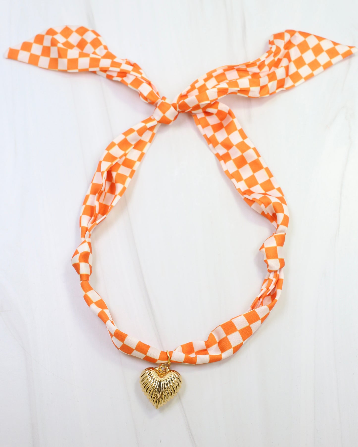 Serafina Scarf Charm Necklace Orange Check