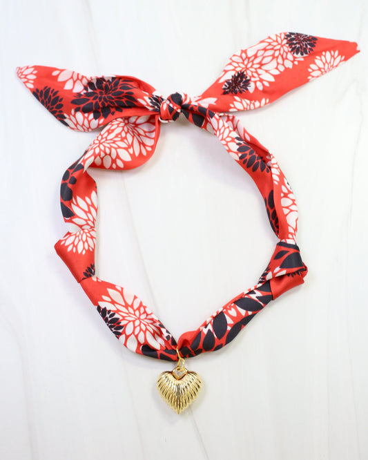 Serafina Scarf Charm Necklace BK RD Floral