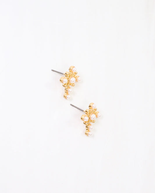 Creststone Cross and Pearl Stud Gold