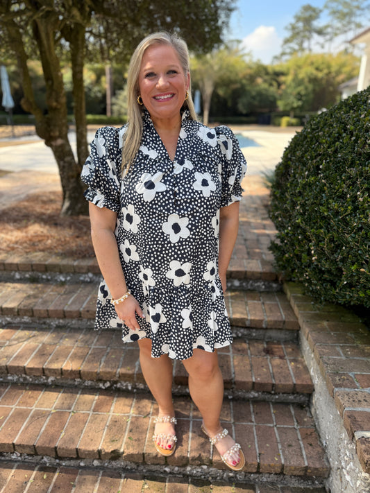 Carolina Spotted Navy Printed Mini Dress