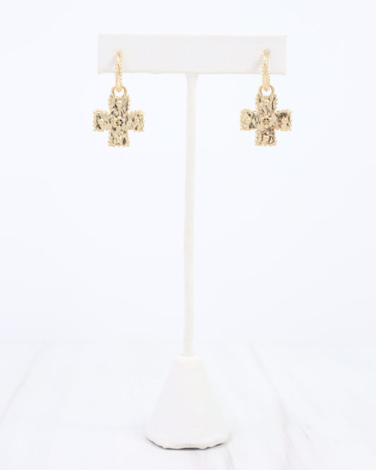 Carol Cross Dangle Hoop Worn Gold