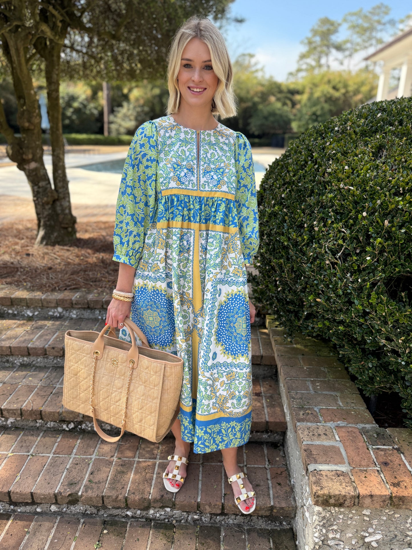 Aqua Boho Patchwork Midi Dress