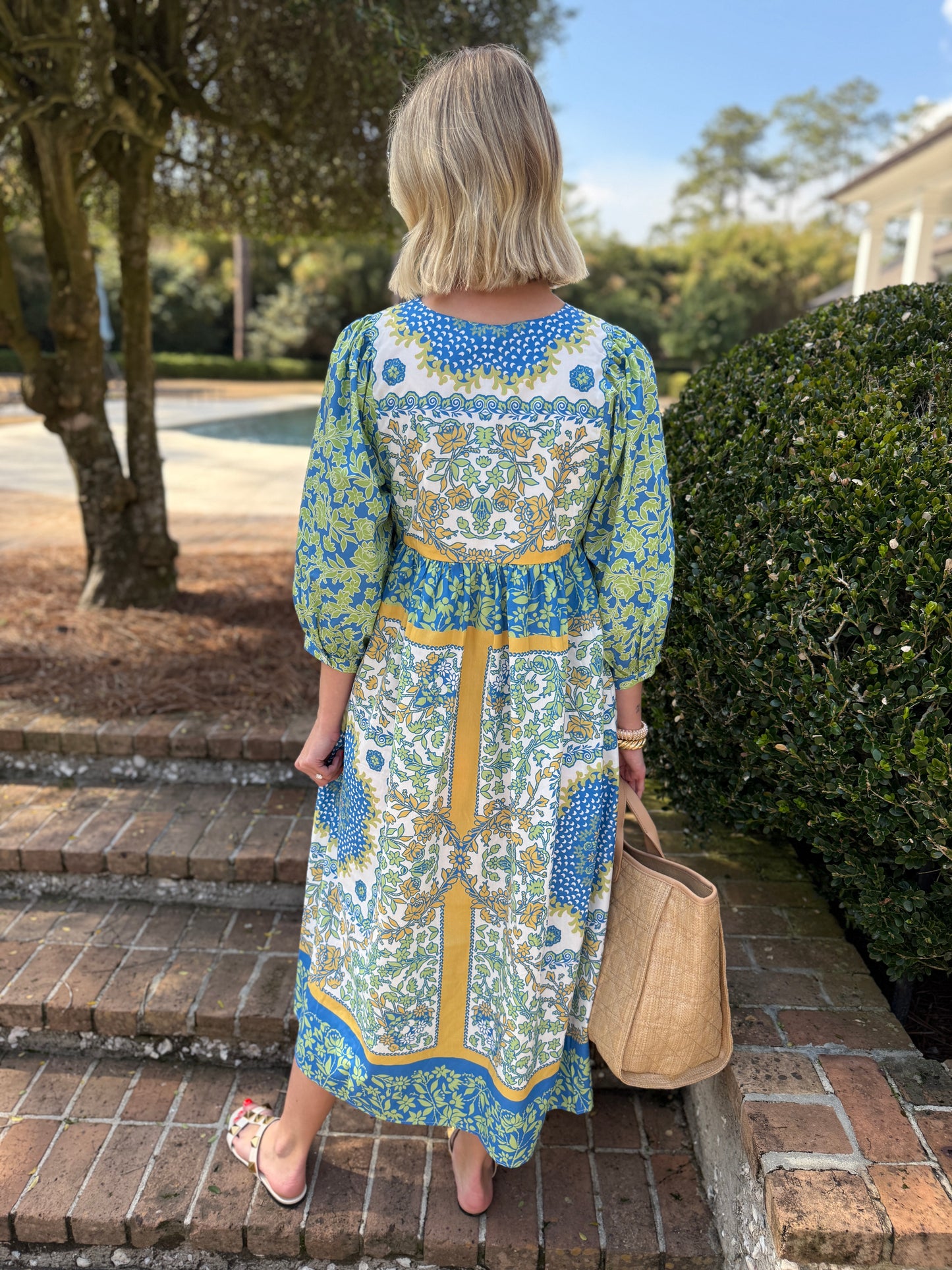 Aqua Boho Patchwork Midi Dress