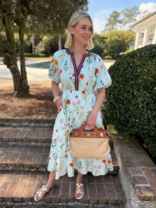 Botanical Garden Mint Short Sleeve Maxi Dress