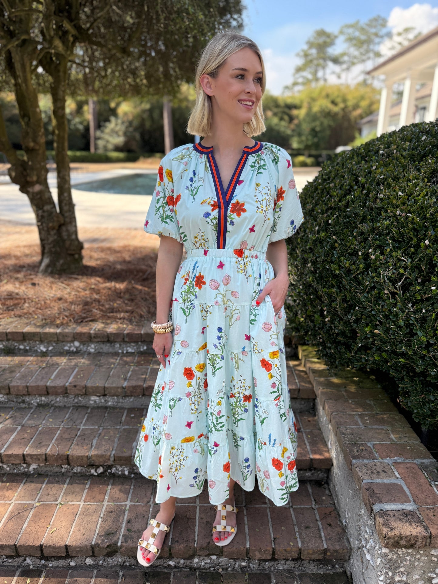 Botanical Garden Mint Short Sleeve Maxi Dress