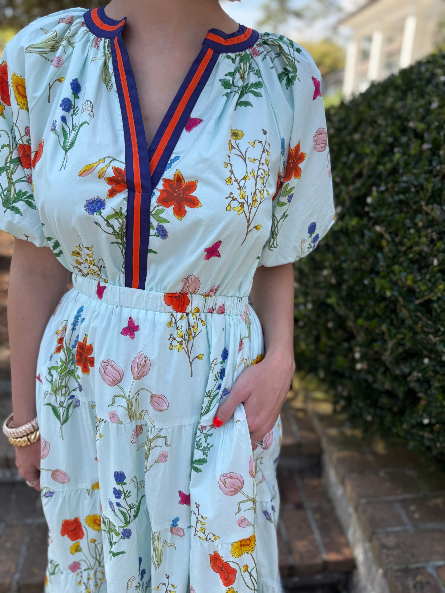 Botanical Garden Mint Short Sleeve Maxi Dress