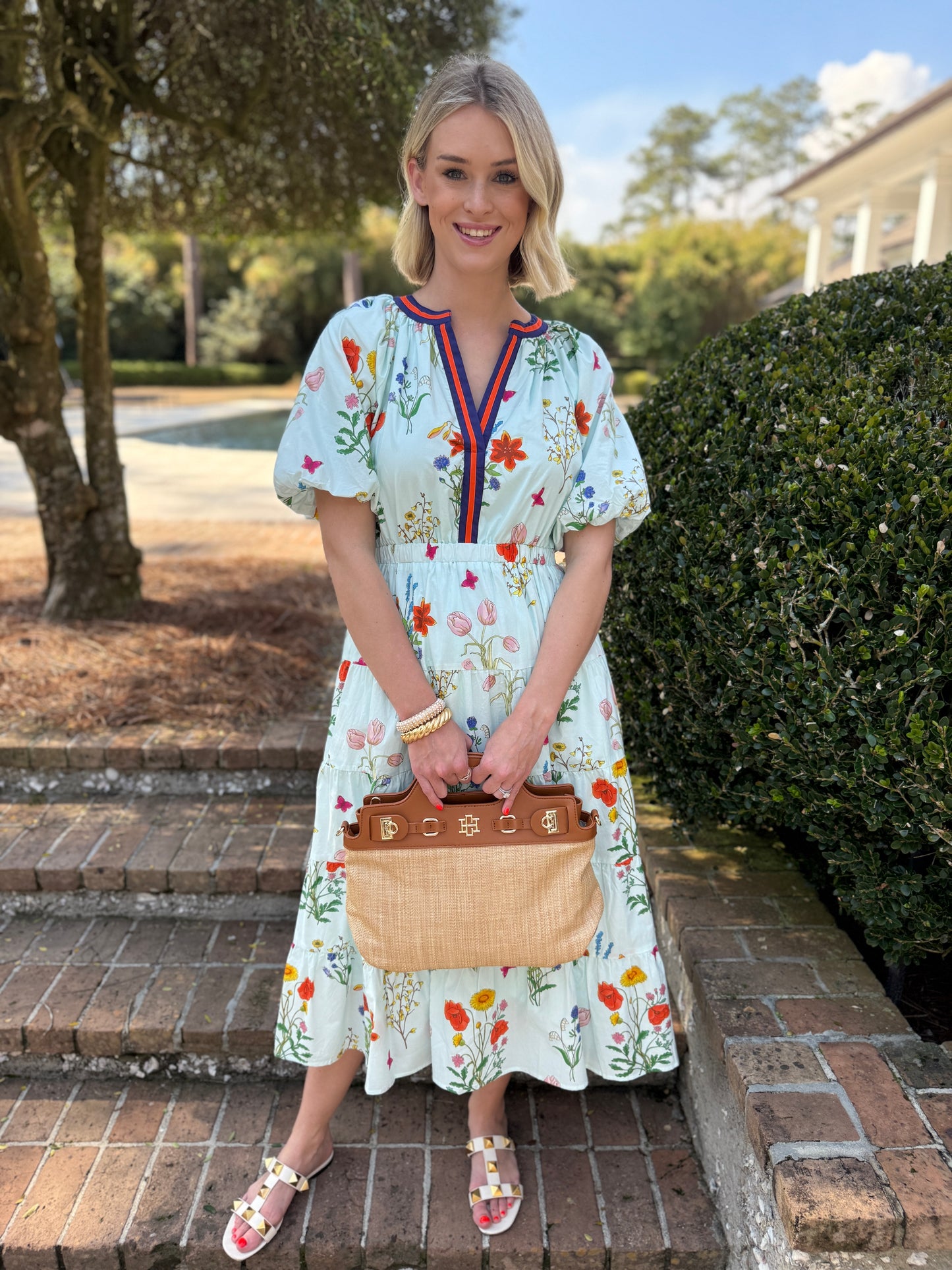 Botanical Garden Mint Short Sleeve Maxi Dress