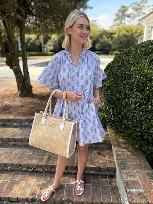 June Lavender Floral Print Short Sleeve Dress