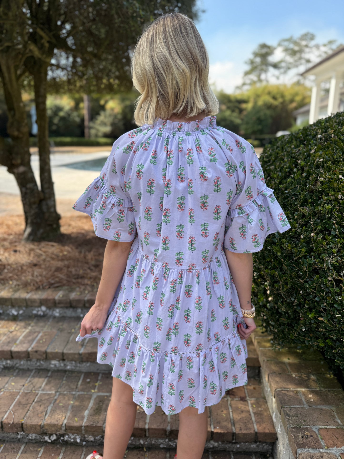 June Lavender Floral Print Short Sleeve Dress