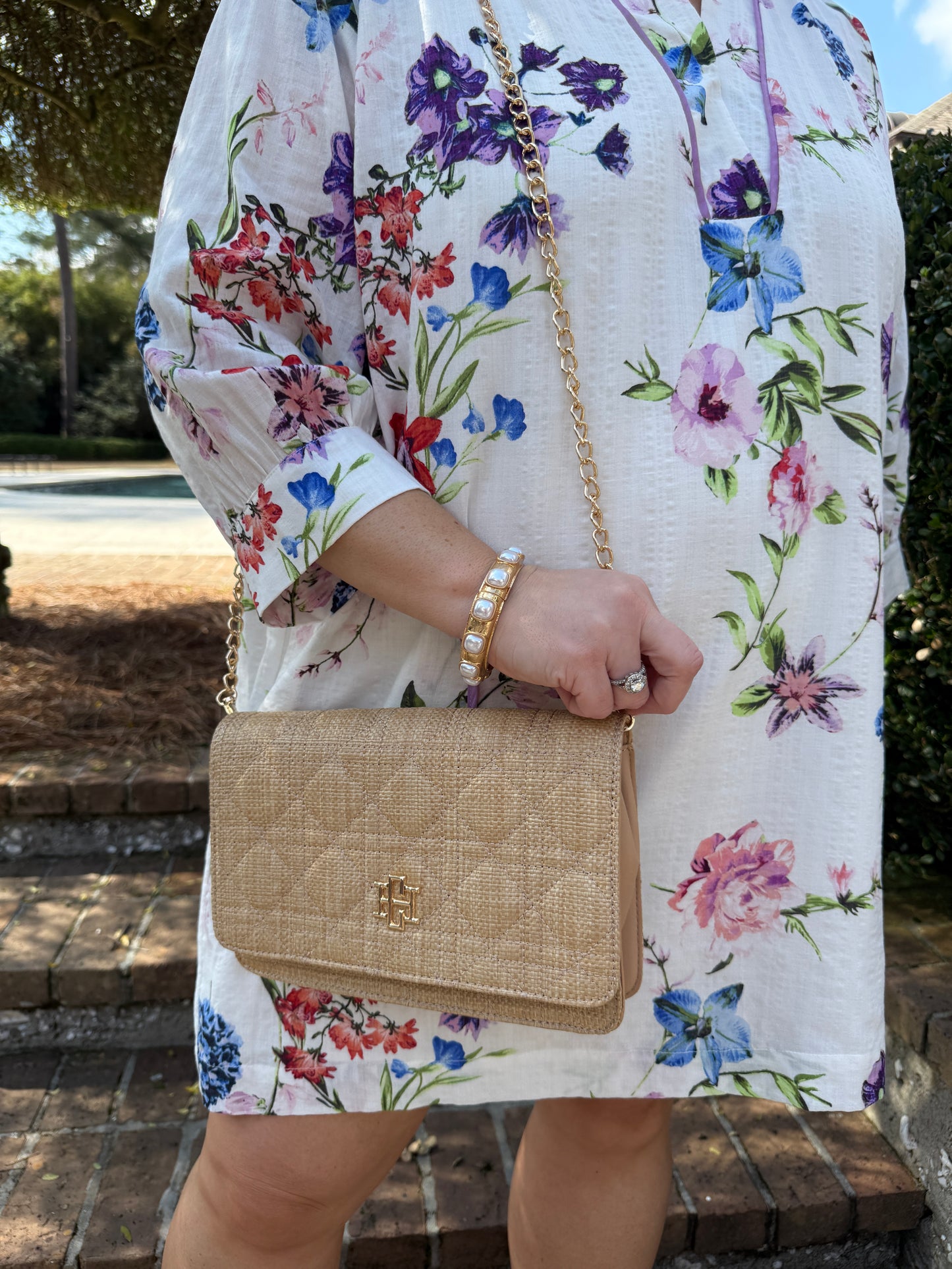 White Floral Print Long Sleeve Dress