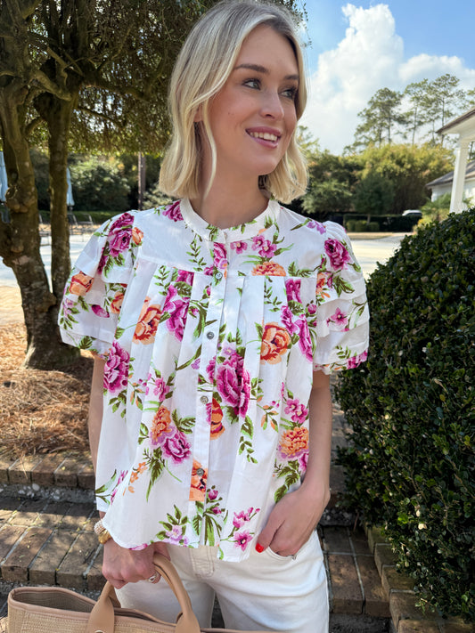 Ready For Spring White Floral Print Top