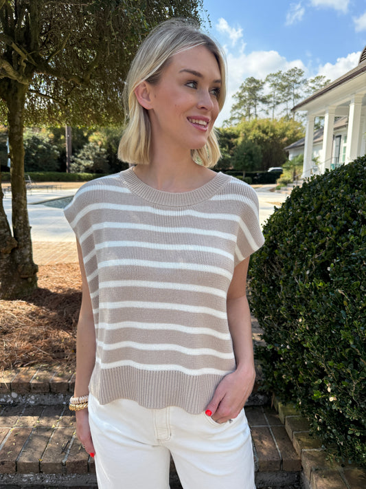 Out For The Day Light Taupe Stripe Knit Top