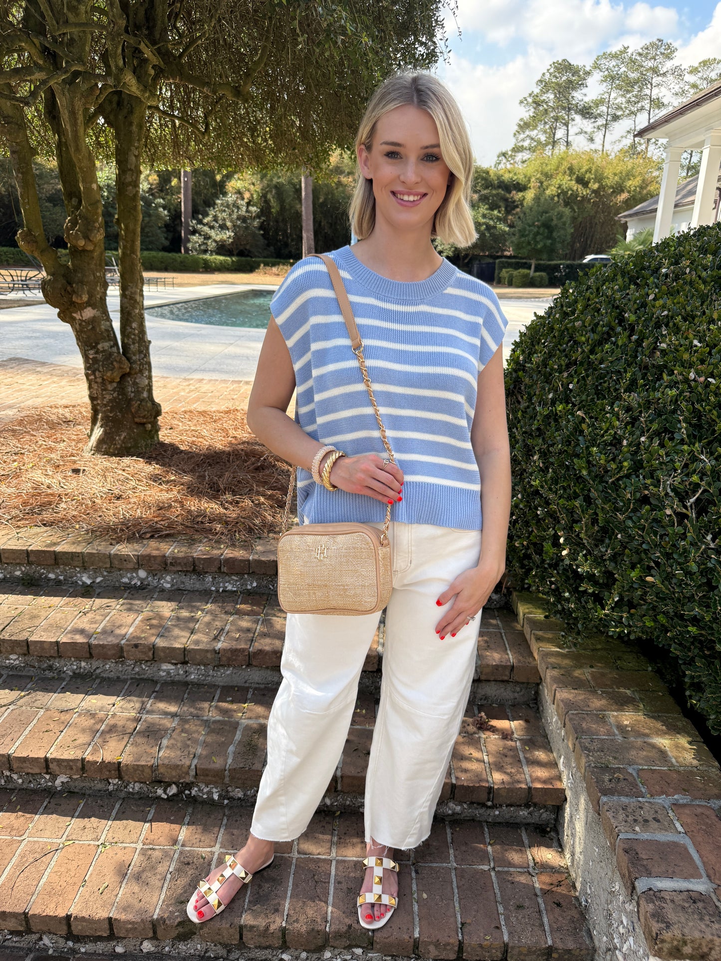 Out For The Day Light Blue Stripe Knit Top