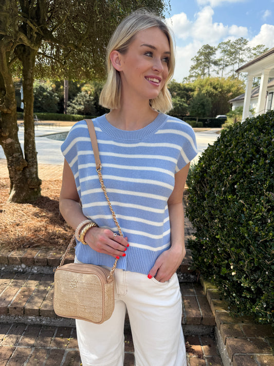 Out For The Day Light Blue Stripe Knit Top