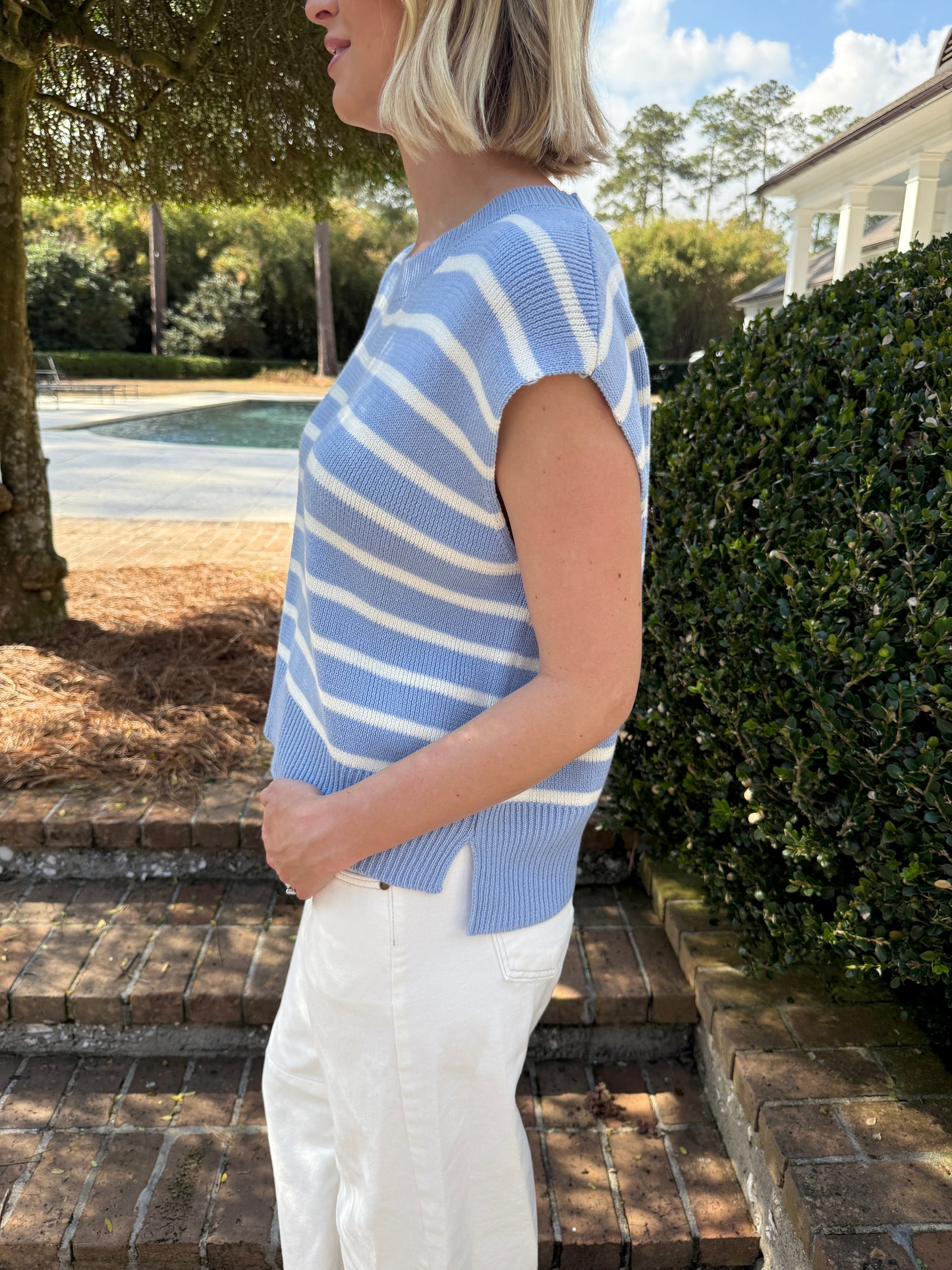 Out For The Day Light Blue Stripe Knit Top