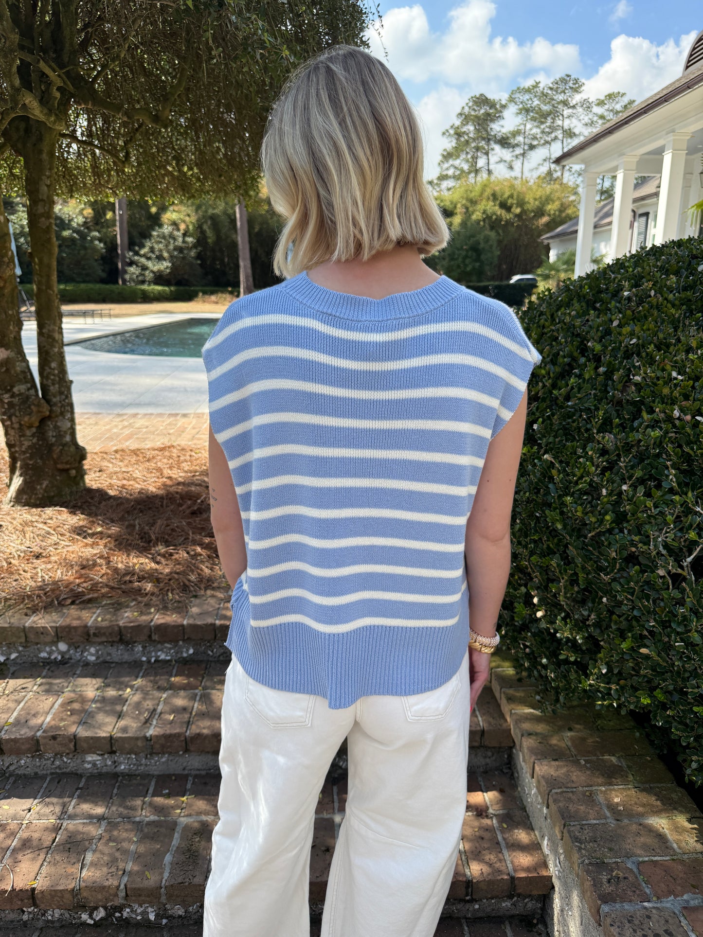 Out For The Day Light Blue Stripe Knit Top