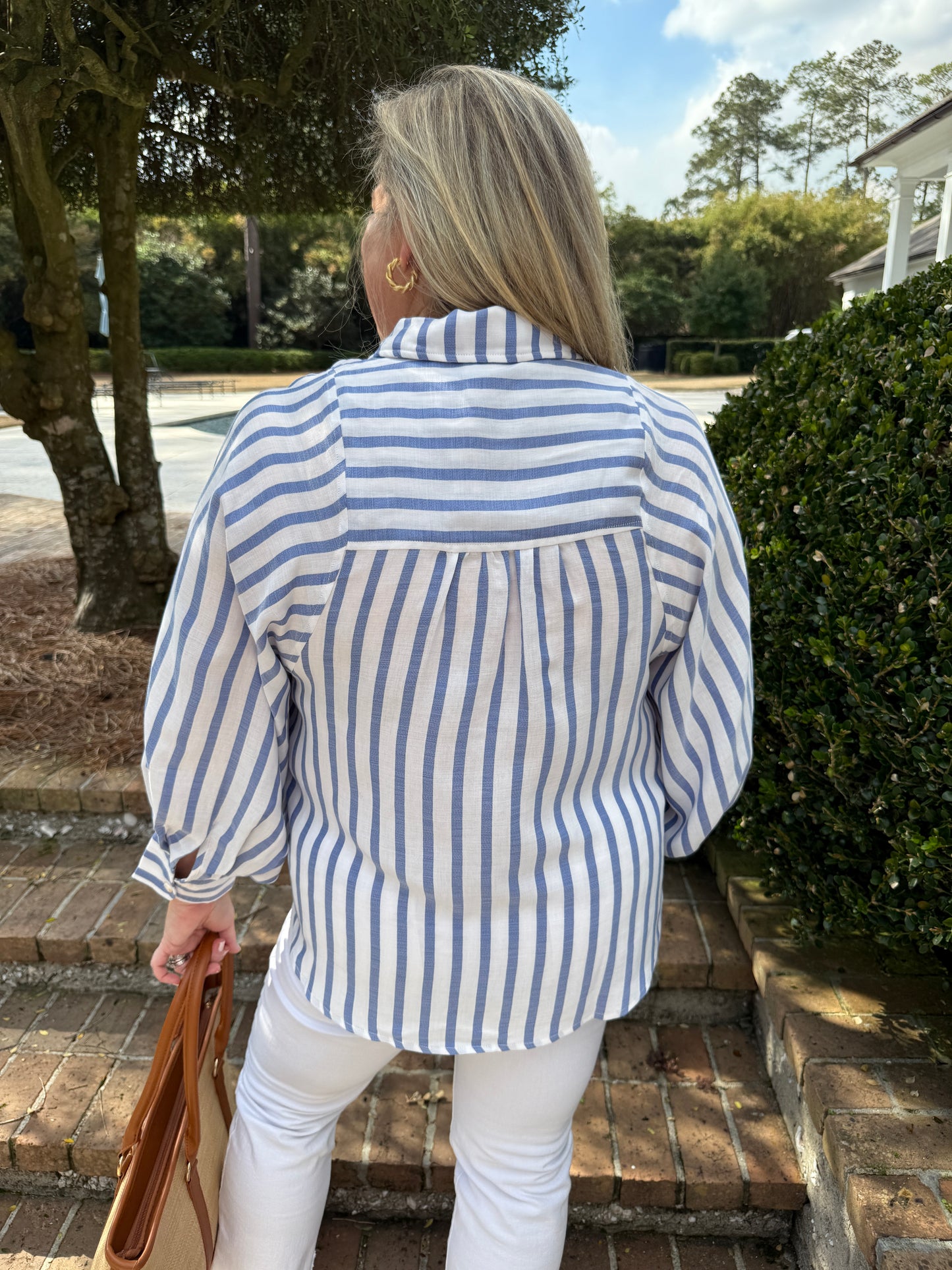 Stacy Striped Dolman Sleeve Button Up