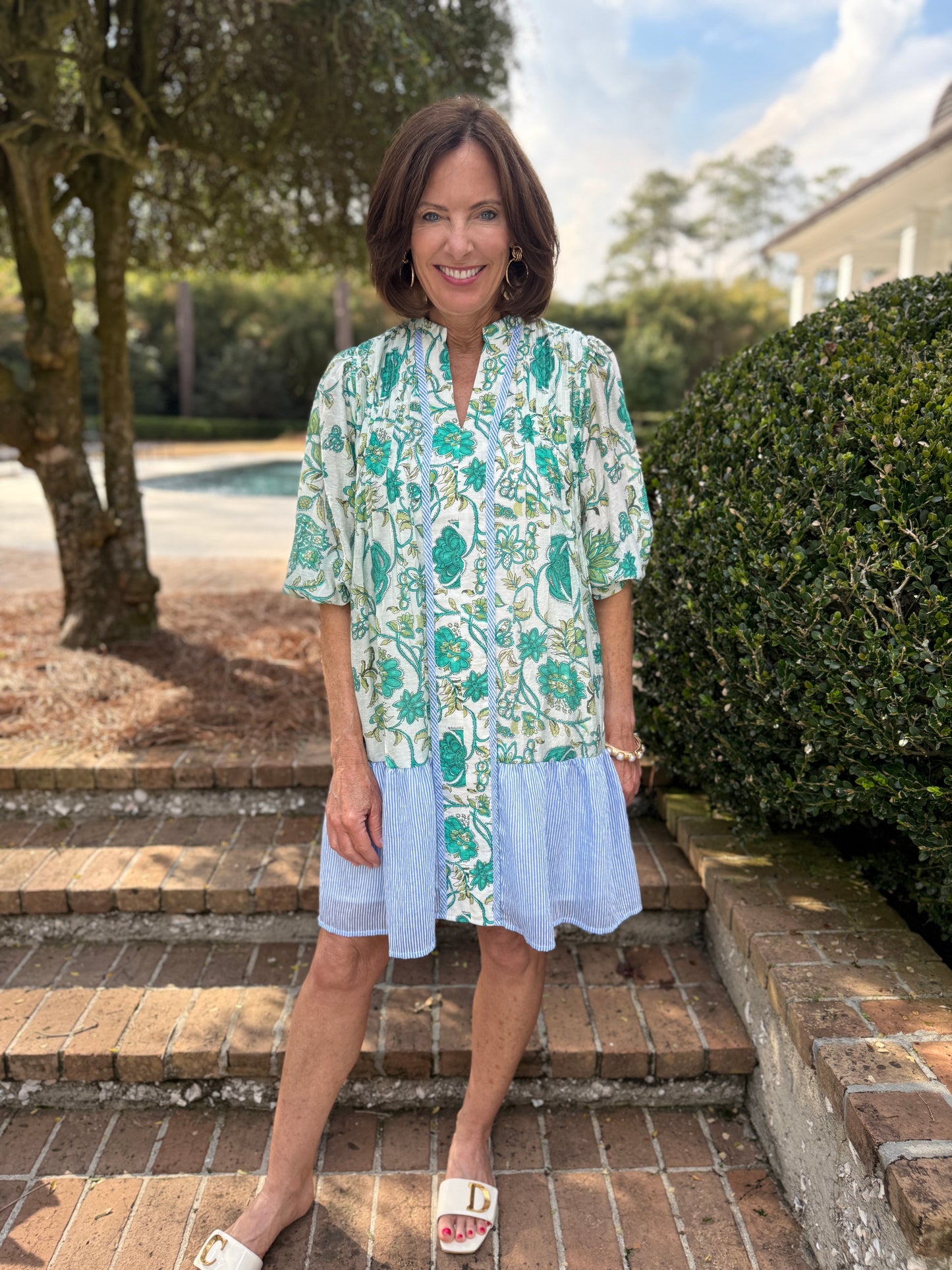 Garden Flare Short Sleeve Floral Dress